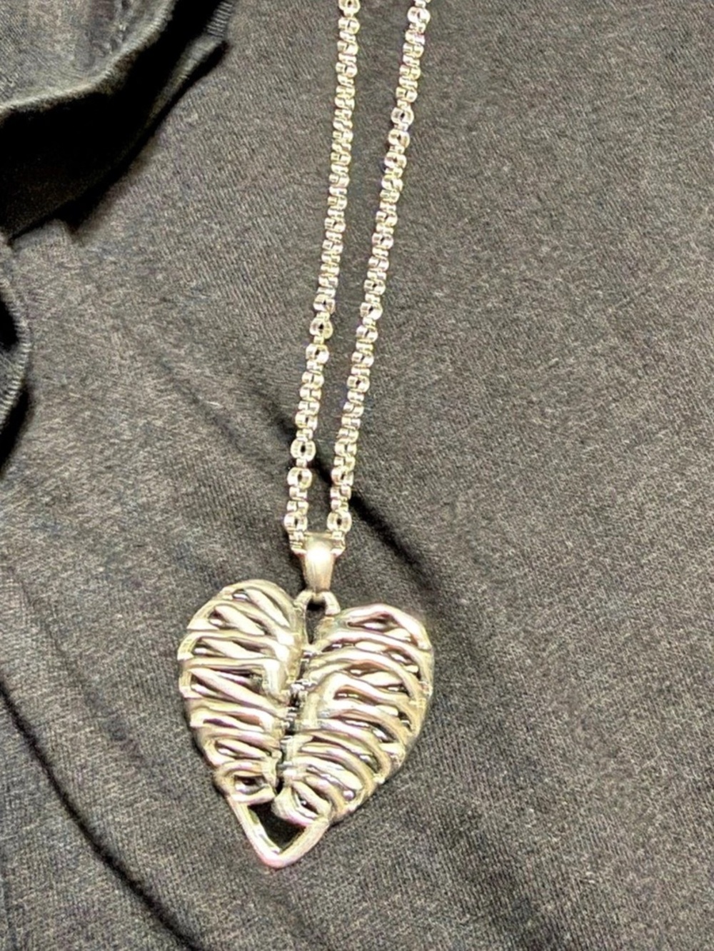 Controse Rib Cage Heart Necklace Silver & Black
